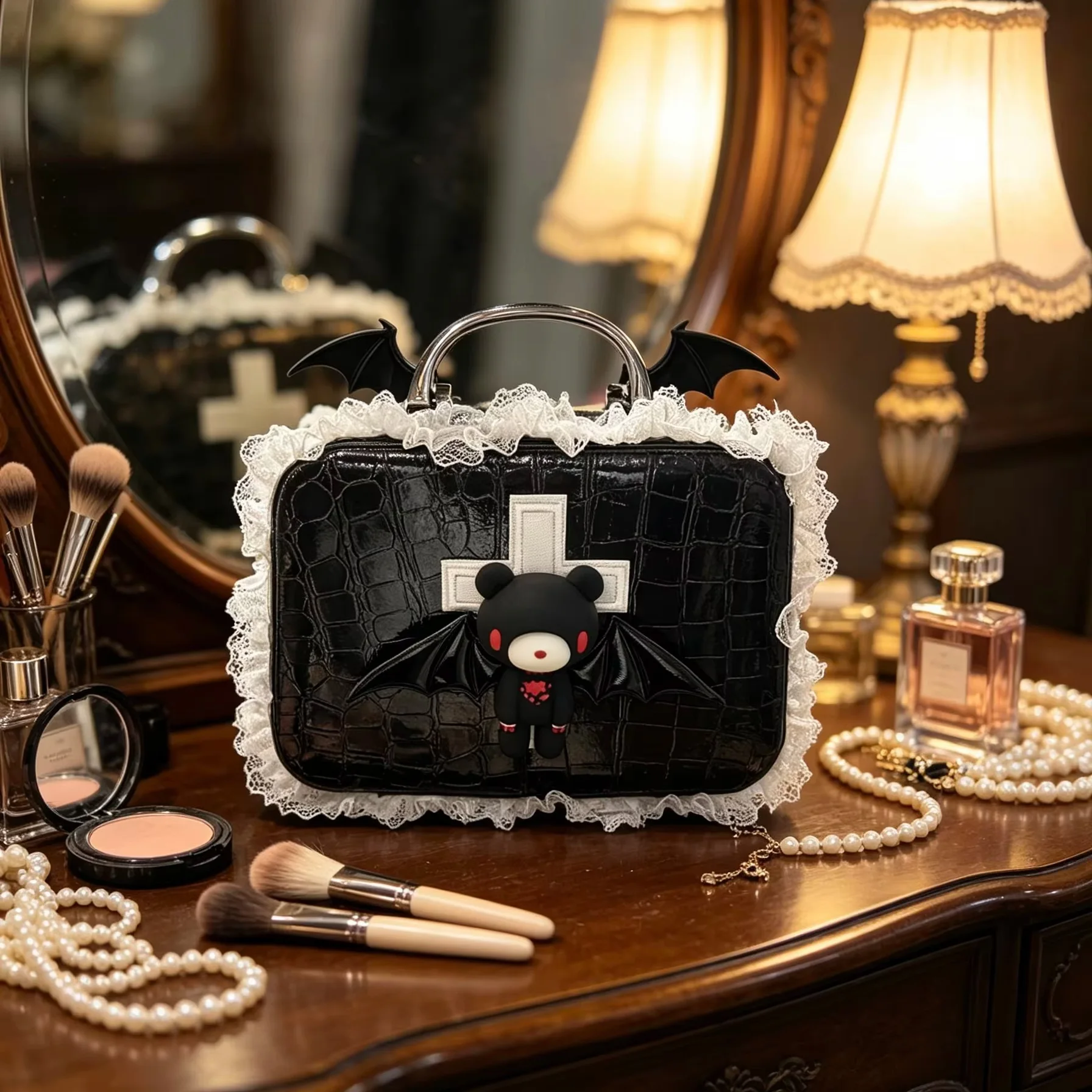 Women'S Bags Handbags - Gothic Y2K Lace Makeup Case Bat
