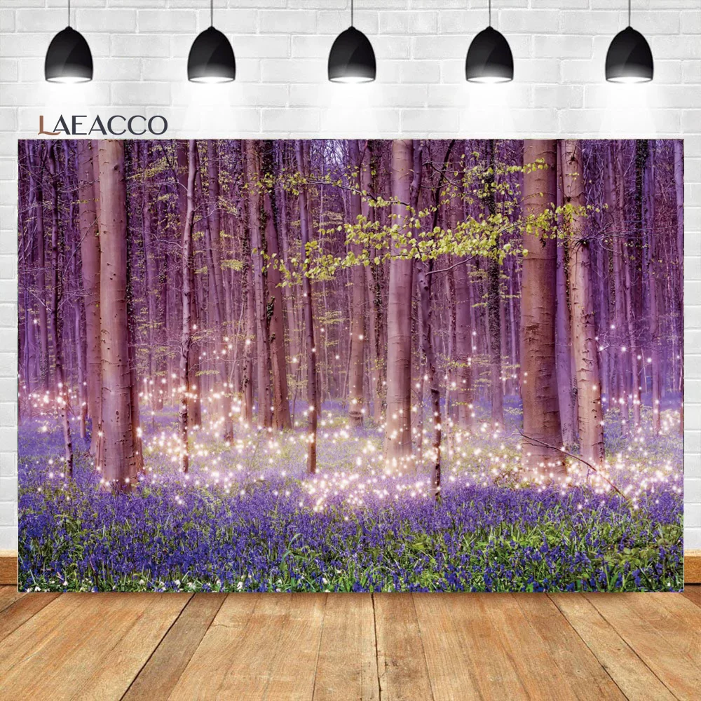 

Laeacco Spring Forest Jungle Backdrop Dreamy Light Bokeh Purple Flowers Room Decor Kids Adults Portrait Photography Background