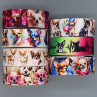 DHK 50yards Chihuahua Dog Printed Grosgrain Ribbon Accessories Headwear Decoration Collar DIY Sewing Craft S2404