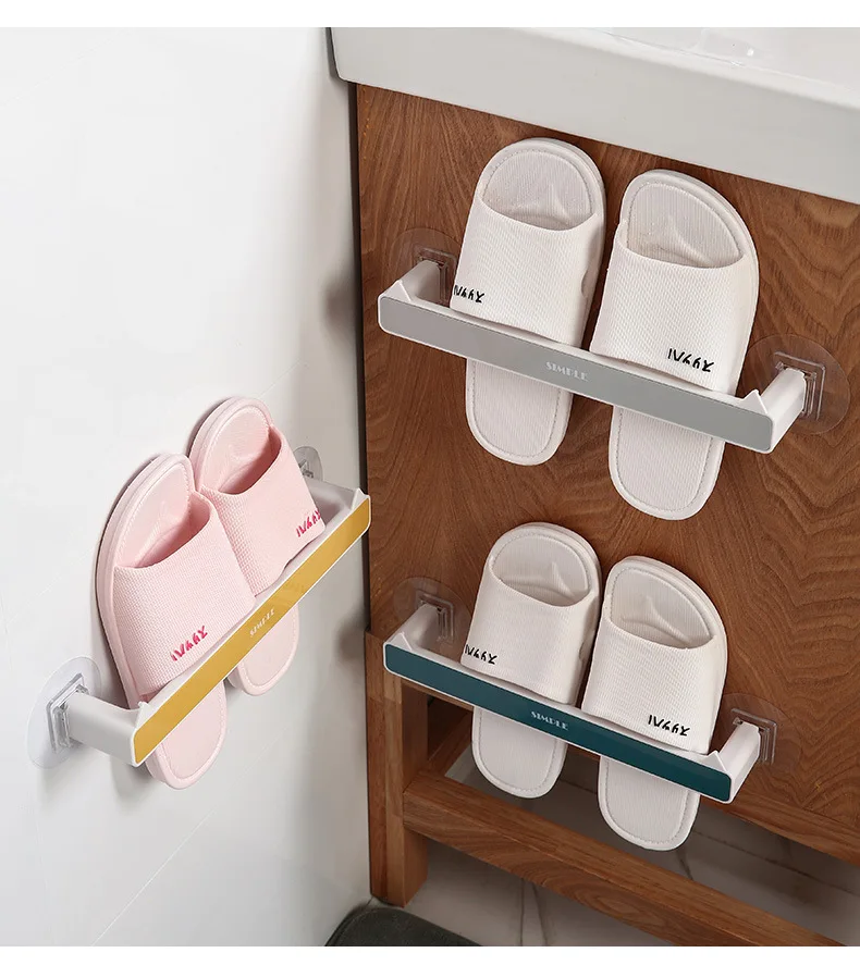 

Bathroom Portable Slipper Shelf No Punching Wall Mounted One Piece Shoe Rack Towels Rack for Bathroom Bar Toilet Shoes Storage