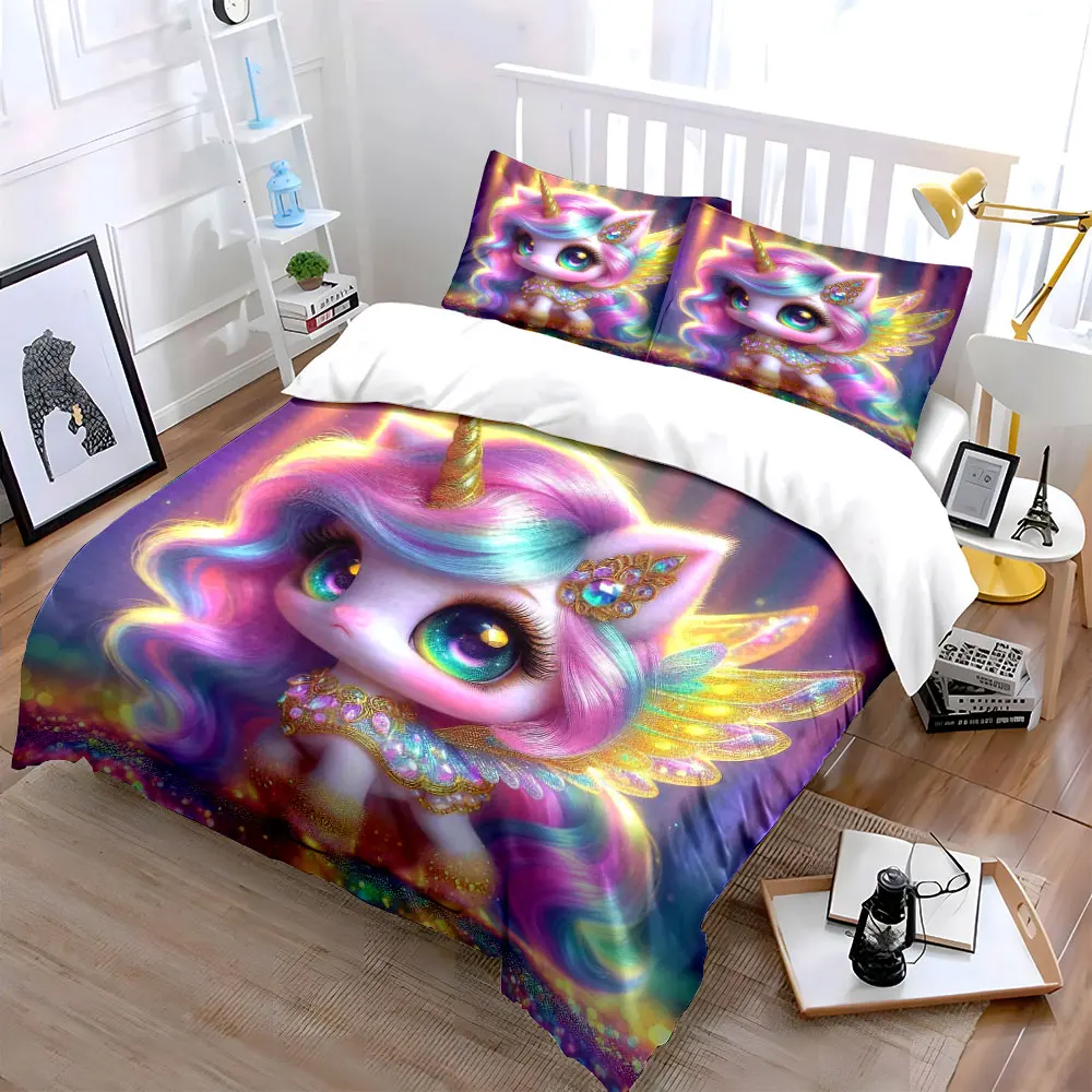 Dreamy Unicorn Adorable Appearance Printed Duvet Cover Set1 Duvet Cover+2 PillowcaseMulti Size Bedroom Bedding Decor