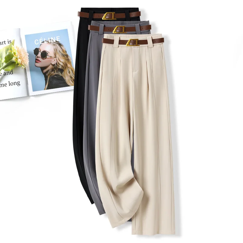 

Narrow Suit Pants Wide-Leg Pants for Women Spring and Summer Small Thin High Waist Straight Drooping Casual Pants for Women