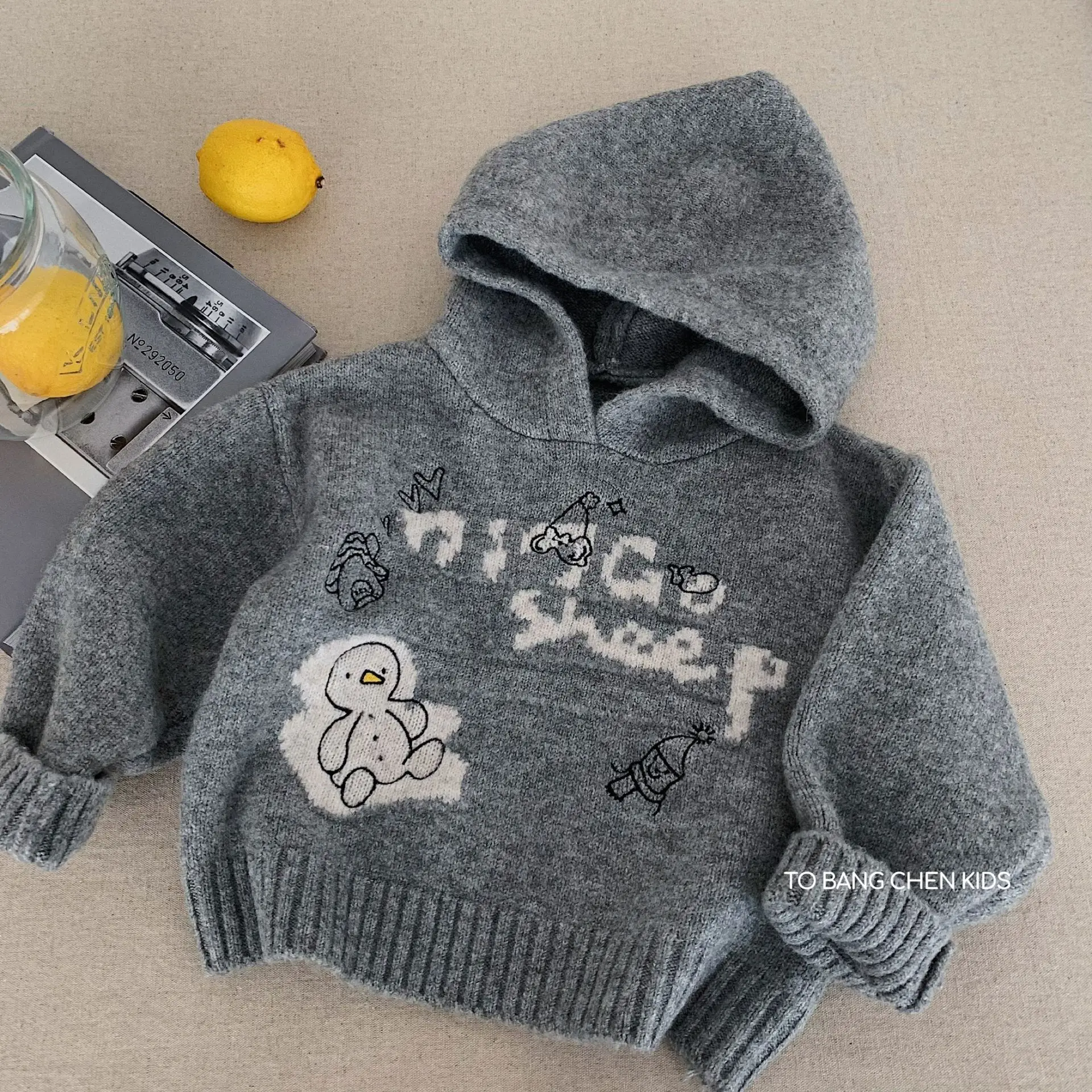 

Children Clothes Kids Simple Sweater 2025 Autumn Winter New Korean Style Hooded Knitted Pullover Boys and Girls Trendy Top