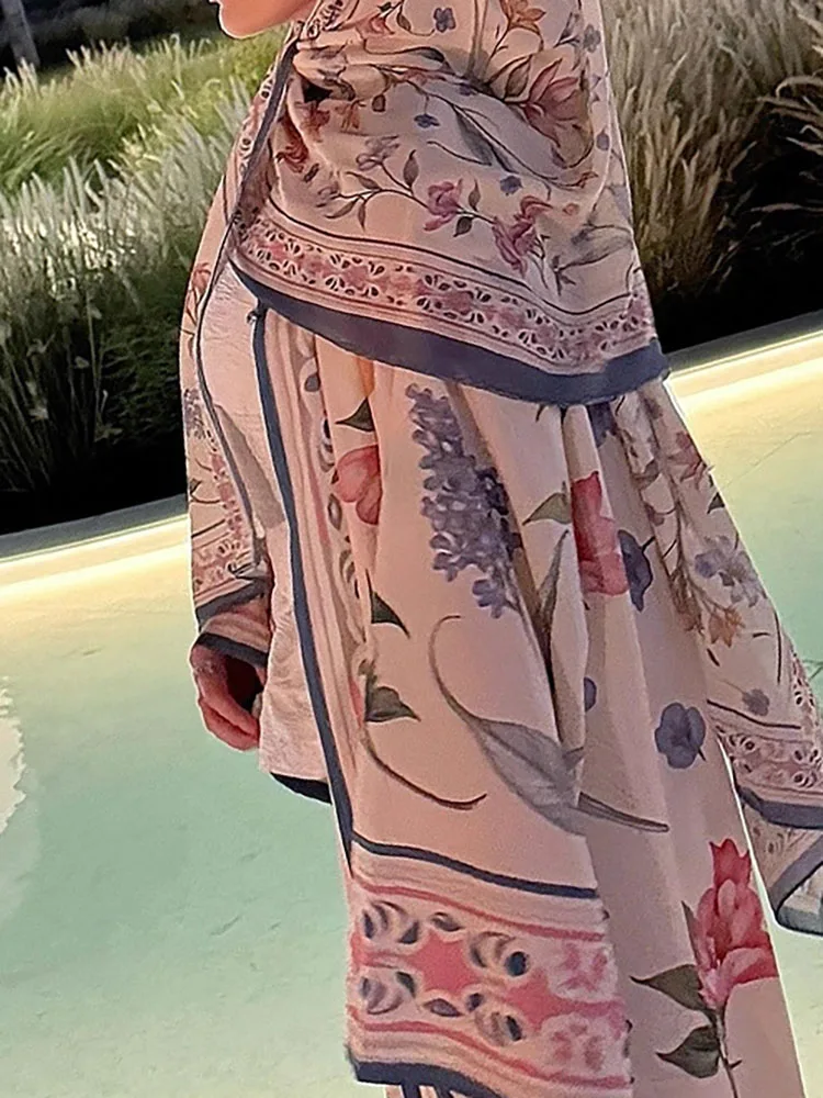 Cardigans Maxi à imprimé Floral musulman, décontracté, manches longues, col en v, manteau de trajet, tempérament, taille haute, vêtements de fête pour dames, nouvelle collection automne