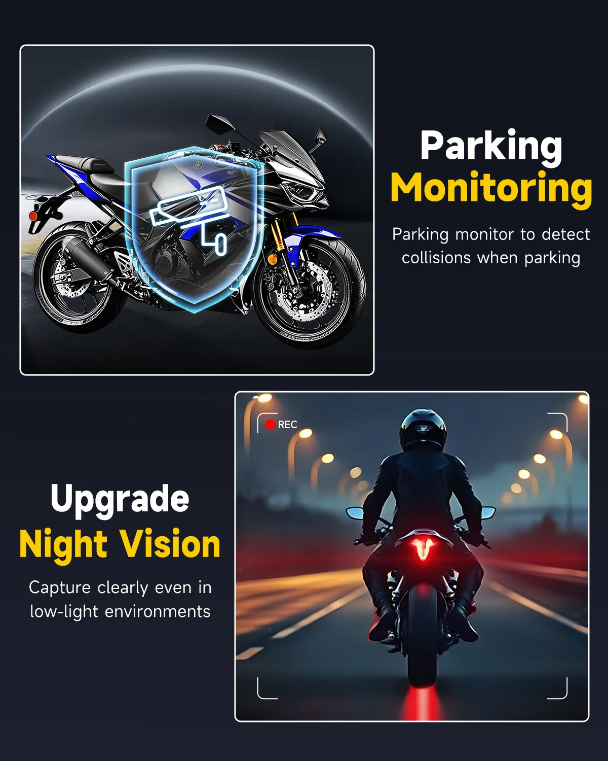 JIUYIN المزدوج دراجة نارية DVR 1080P عمل كاميرا مسجل الجبهة والخلفية مقاوم للماء دراجة نارية داش كام للرؤية الليلية كاميرا واي فاي #6