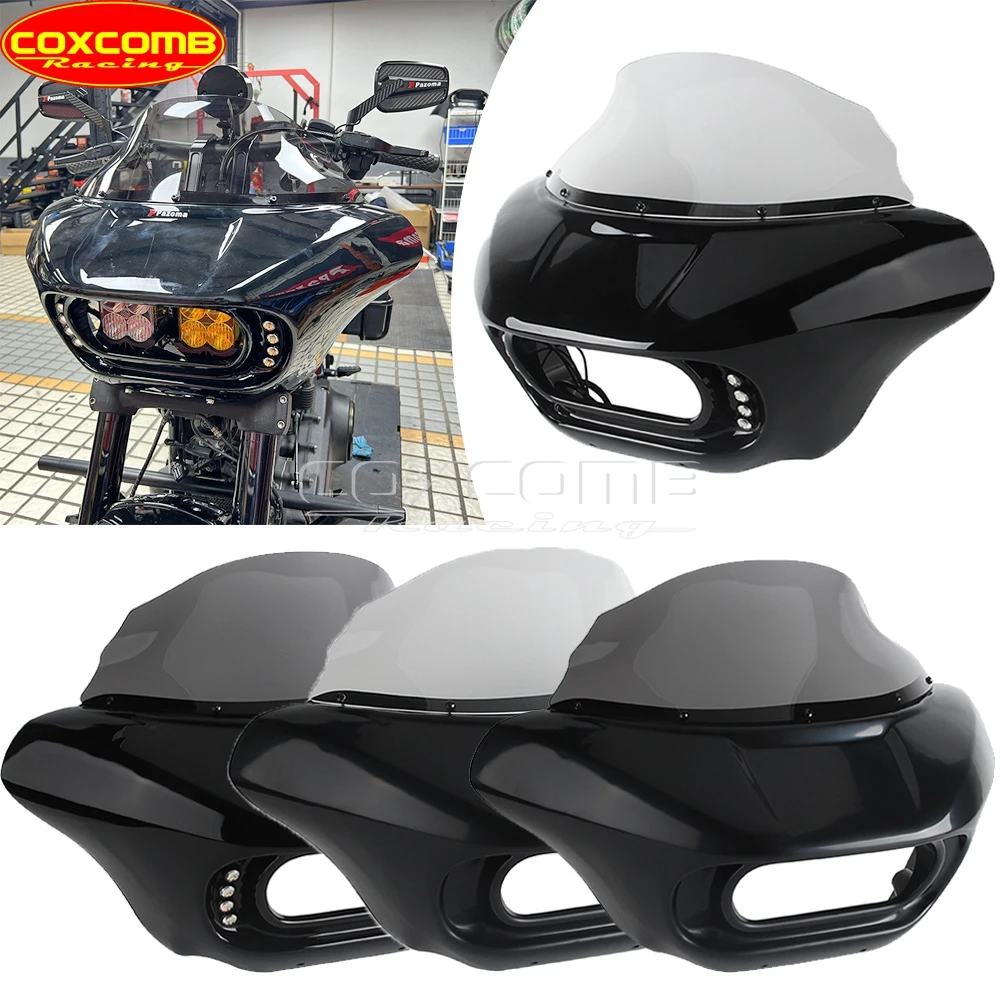 Motorcycle Front Headlight Fairing With Headlamp Adjustable Bracket For Harley Softail FXFB 114 FXFBS For Baja Designs Dual LP4
