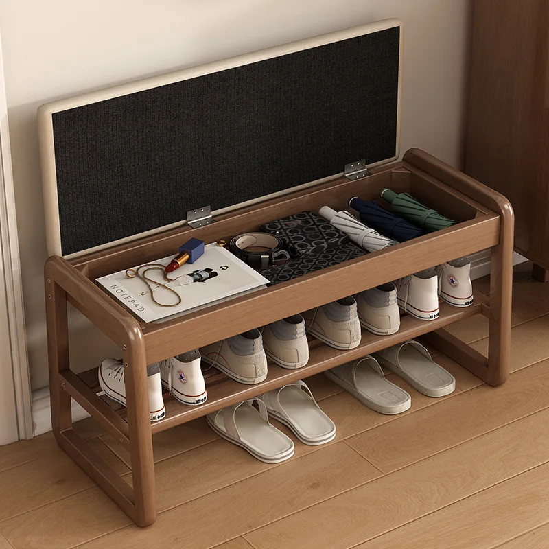 Solid wood storage shoe exchange stool, solid wood long stool, solid wood shoe cabinet, shoe storage rack, entrance shoe stool image 2