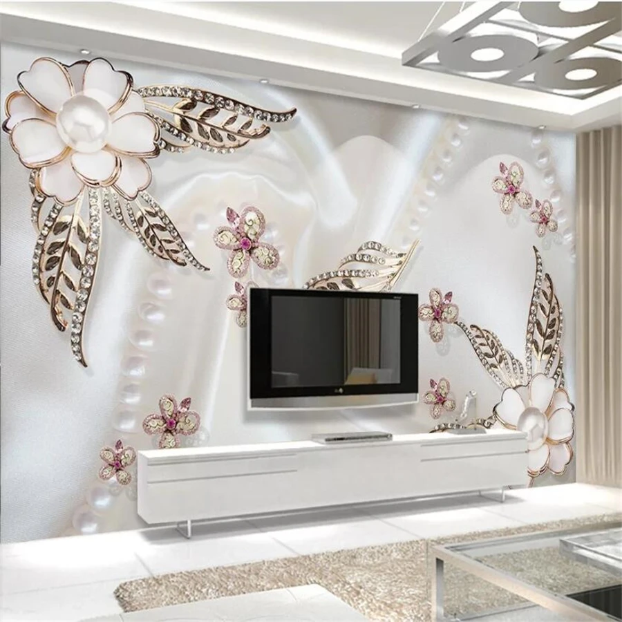 Custom wallpaper 3d solid mural pearl flower gold leaf butterfly love flower romantic background wall paper home decor wallpaper