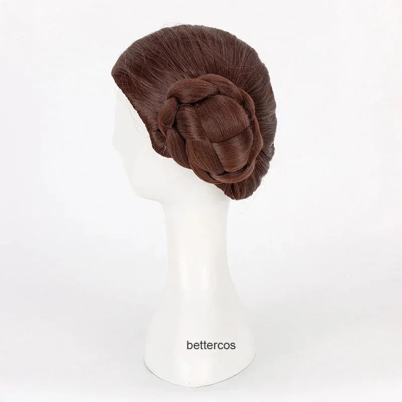 Parrucca cosplay principessa Leia Organa Solo Parrucca corta marrone resistente al calore per capelli sintetici