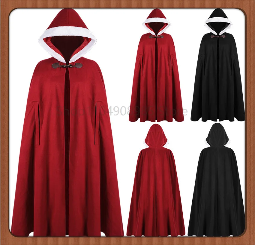 

Medieval Halloween Cosplay Cloak Hooded Coat Vintage Gothic Cape Coat Long Trench Halloween Cosplay Costume Wizard Cloak
