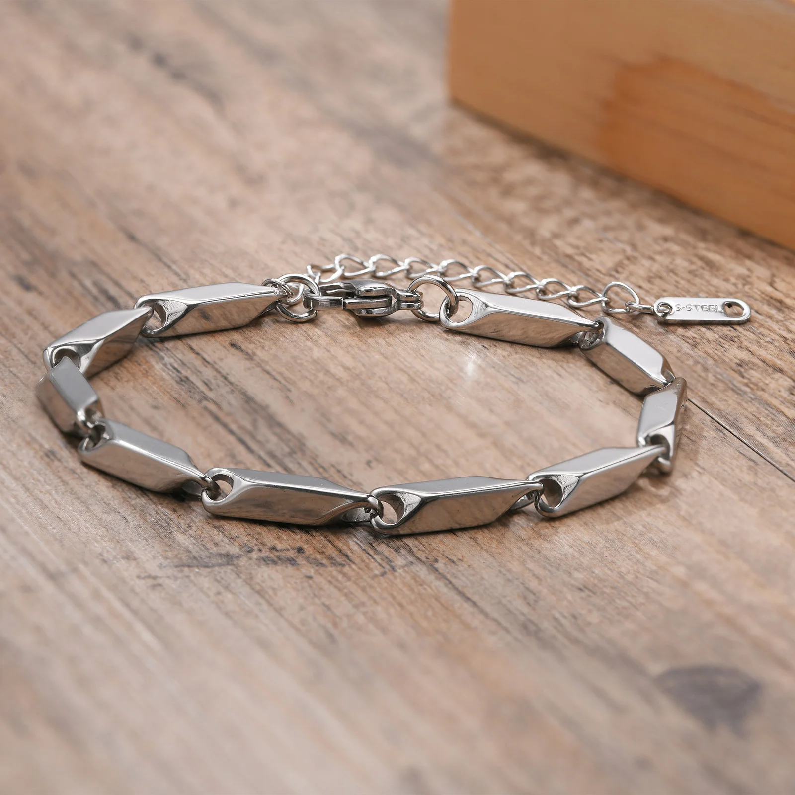 Bamboo Link Chain Bracelet Stainless Steel Bracelets for Men