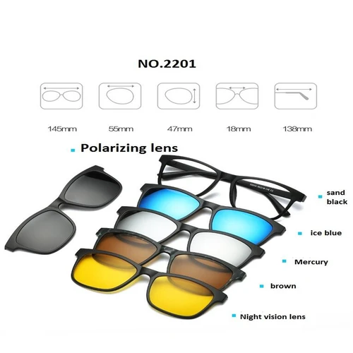 Imagen 2 del producto Gafas de sol graduadas con Clip multifunción, lentes con imán para miopía, miopía, 0-0,5-0,75 To-6,0, para hombre y mujer, 5 + 1