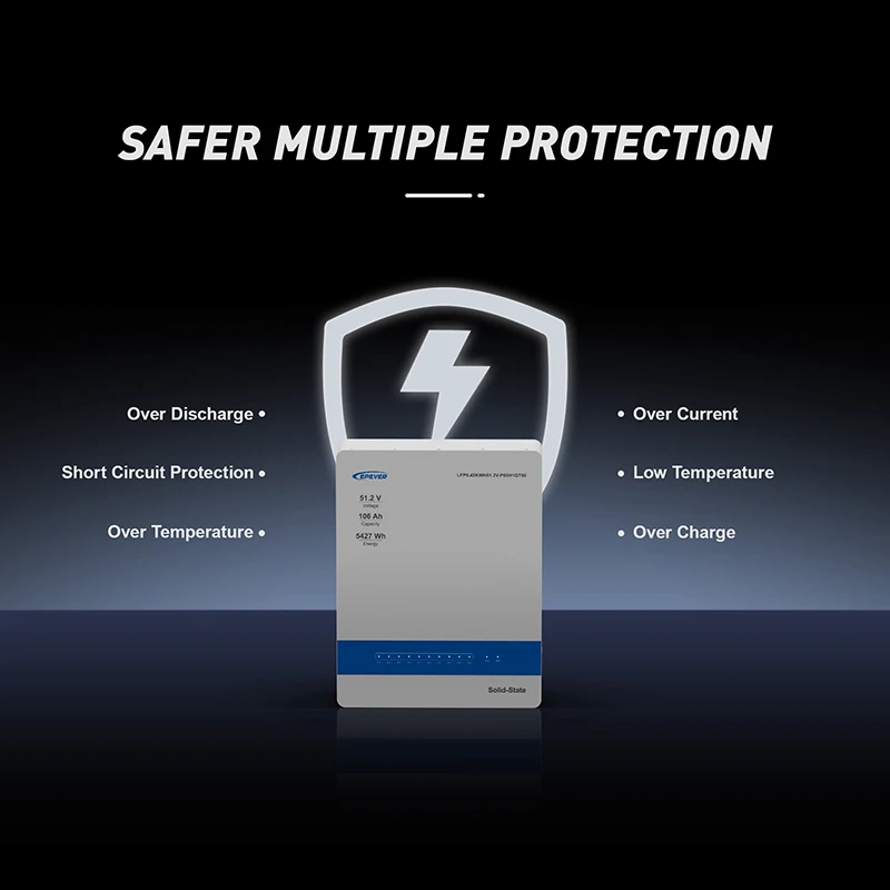 Epever paket penyimpanan baterai Semi padat, baterai Lithium tenaga surya Kelas A 51.2V 100AH 5kWh