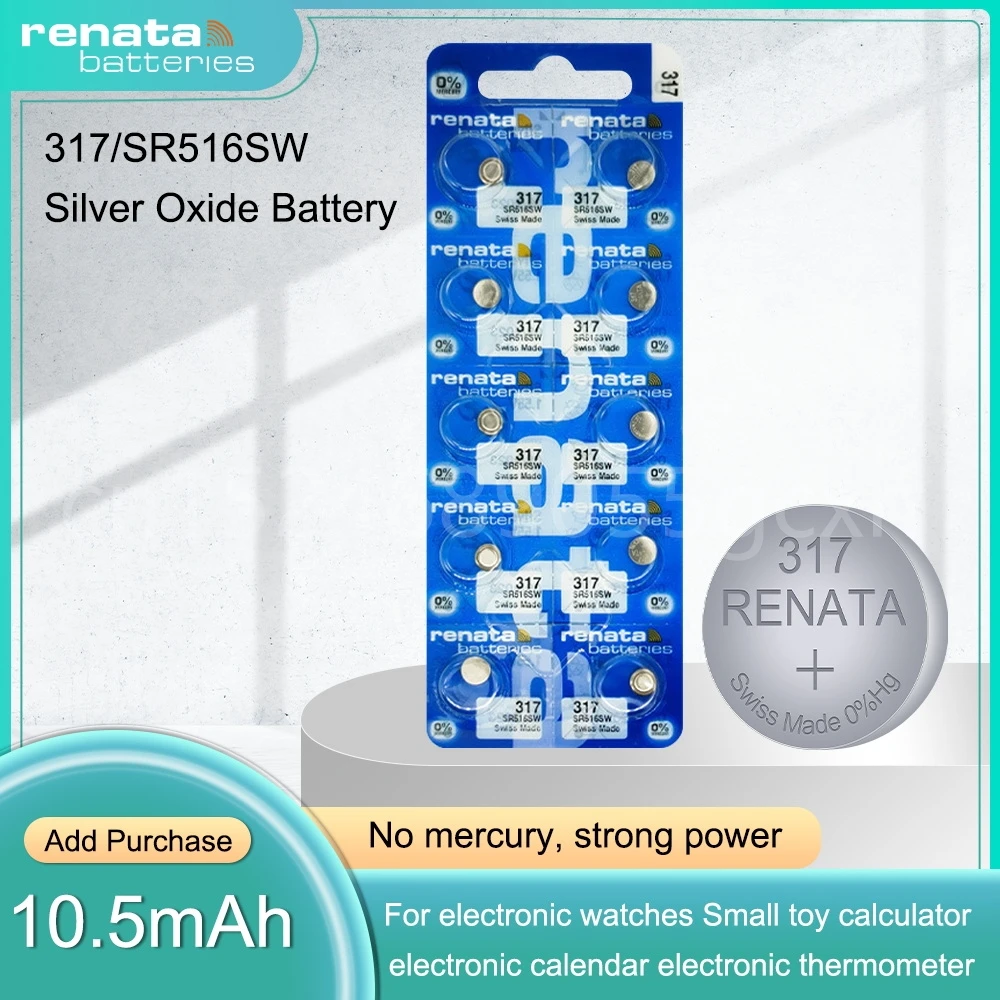 

Original Renata 317 SR516SW V317 SR62 D317 1.55V Silver Oxide Watch Battery for Scale Watch Swiss Made Button Coin Cells