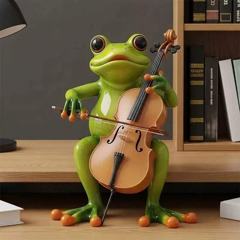 New Interesting Frog Shaped Resin Ornaments, Miniature Model Ornaments Of Frog Playing Musical Instruments Home Decor Crafts