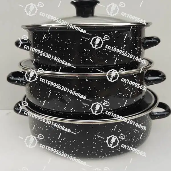 Step Into The Kitchen Old-fashioned Household Binaural Enamel Soup Pot Round Glass Lid Enamel Pot Japanese Cooking Pan