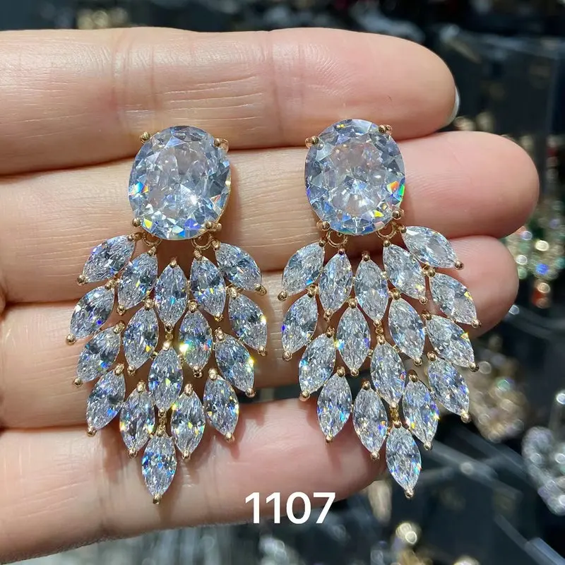Bilincolor Modischer grüner Ohrring für Damen, Hochzeit, Brautschmuck – Detail 5