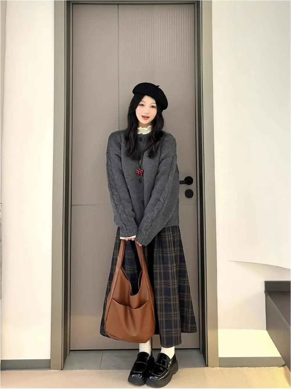 

Artistic Forest System Sweater Jacket Skirt Set Women's Autumn Winter plus Size Slimming Fashionable Three-piece Ensemble