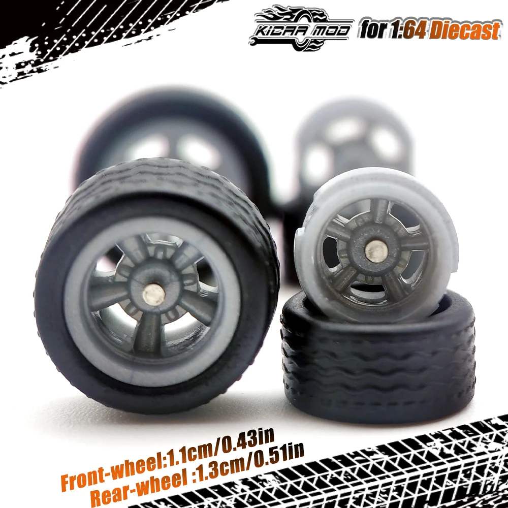 1/64 Modellauto-Räder mit abnehmbaren Gummireifen, Fünfspeichen-Umbauteile für Matchbox D:11mm+13mm 1 Set – Detail 15
