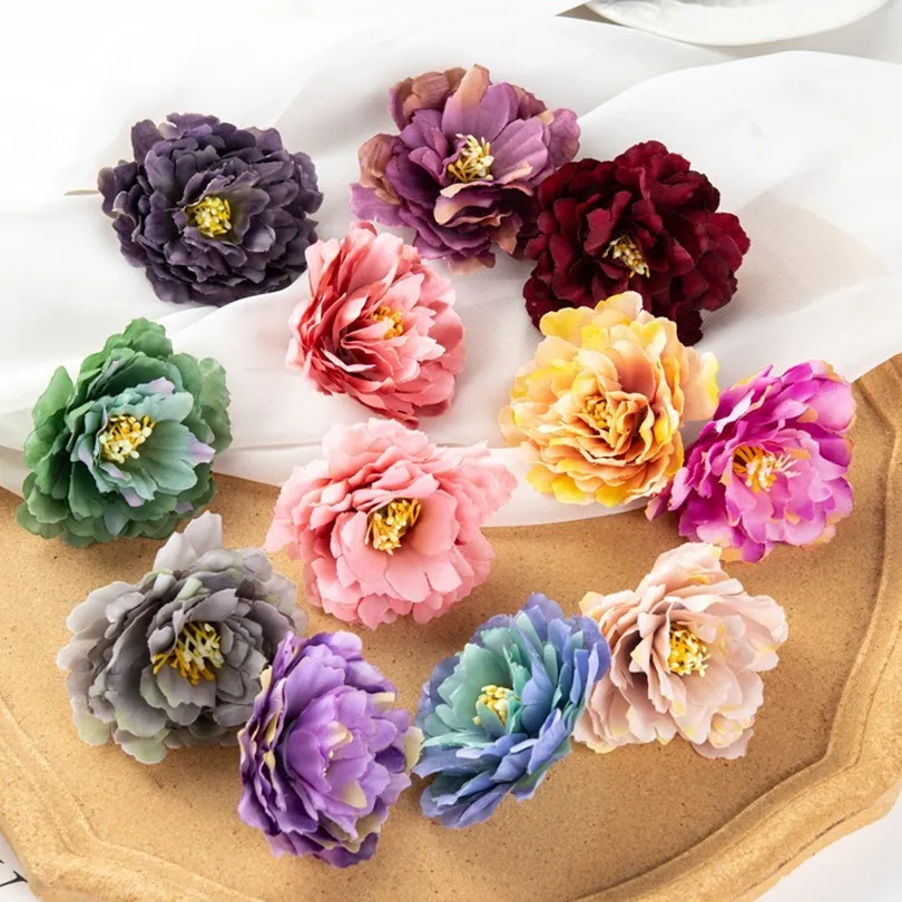 100Pcs Artificial Flowers for Scrapbook Wedding Home Party Decoration Flowers Wall Diy Candy Box Craft Wreaths Silk Stamen Peony