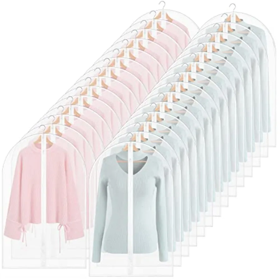 

50 шт. прозрачных чехлов для одежды 24'' x 32'' с полной молнией, легкие чехлы для костюмов, дышащие защитные чехлы из PEVA для подвешивания