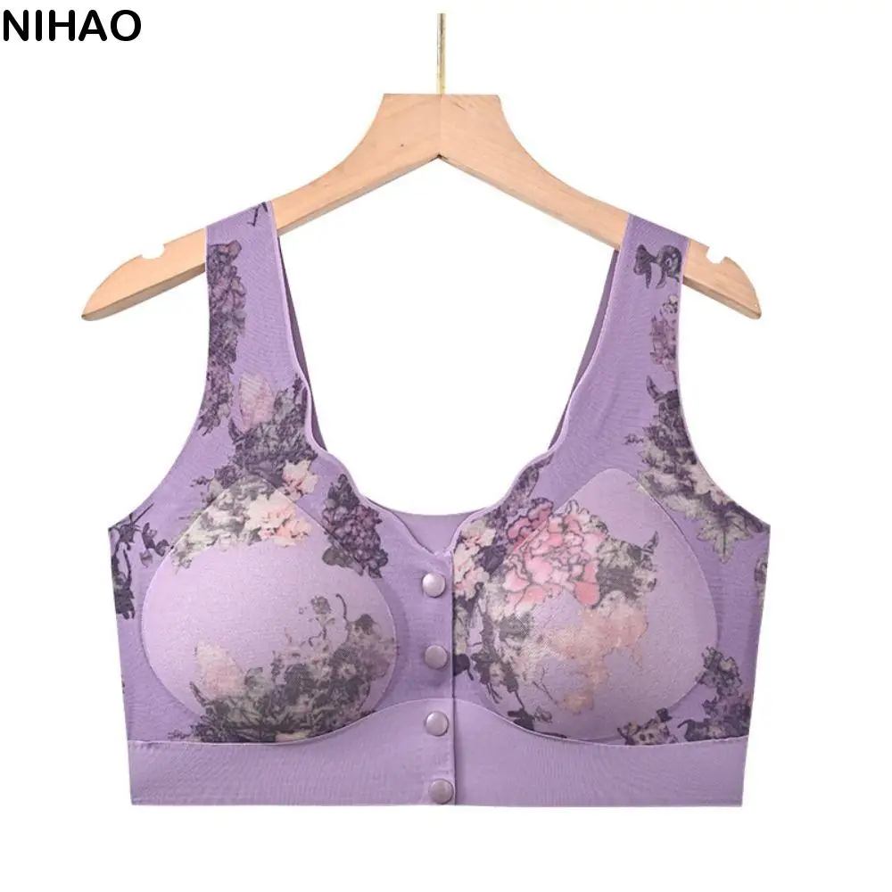 

Floral Mother's Wireless Bra Front Buckle Large Size Seamless Underwear Shockproof Anti-sagging Mid-aged Elderly Brassiere