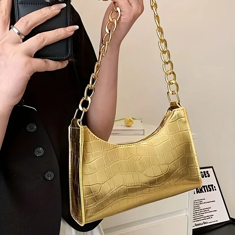 

Embossed Shoulder Bag, Trendy Textured Underarm Bag, Women's Fashion Handbag & Purse