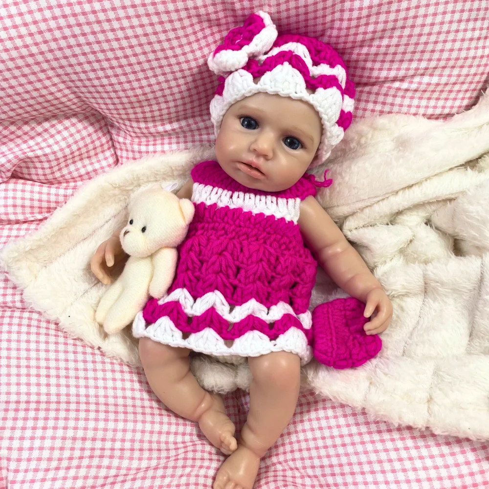 13 بوصة يمكن فتح الفم LouLou مستيقظ فتح عيون زرقاء فتاة الصلبة سيليكون تولد من جديد دمية طفل كامل الجسم لعبة من السيليكون هدية الكريسماس