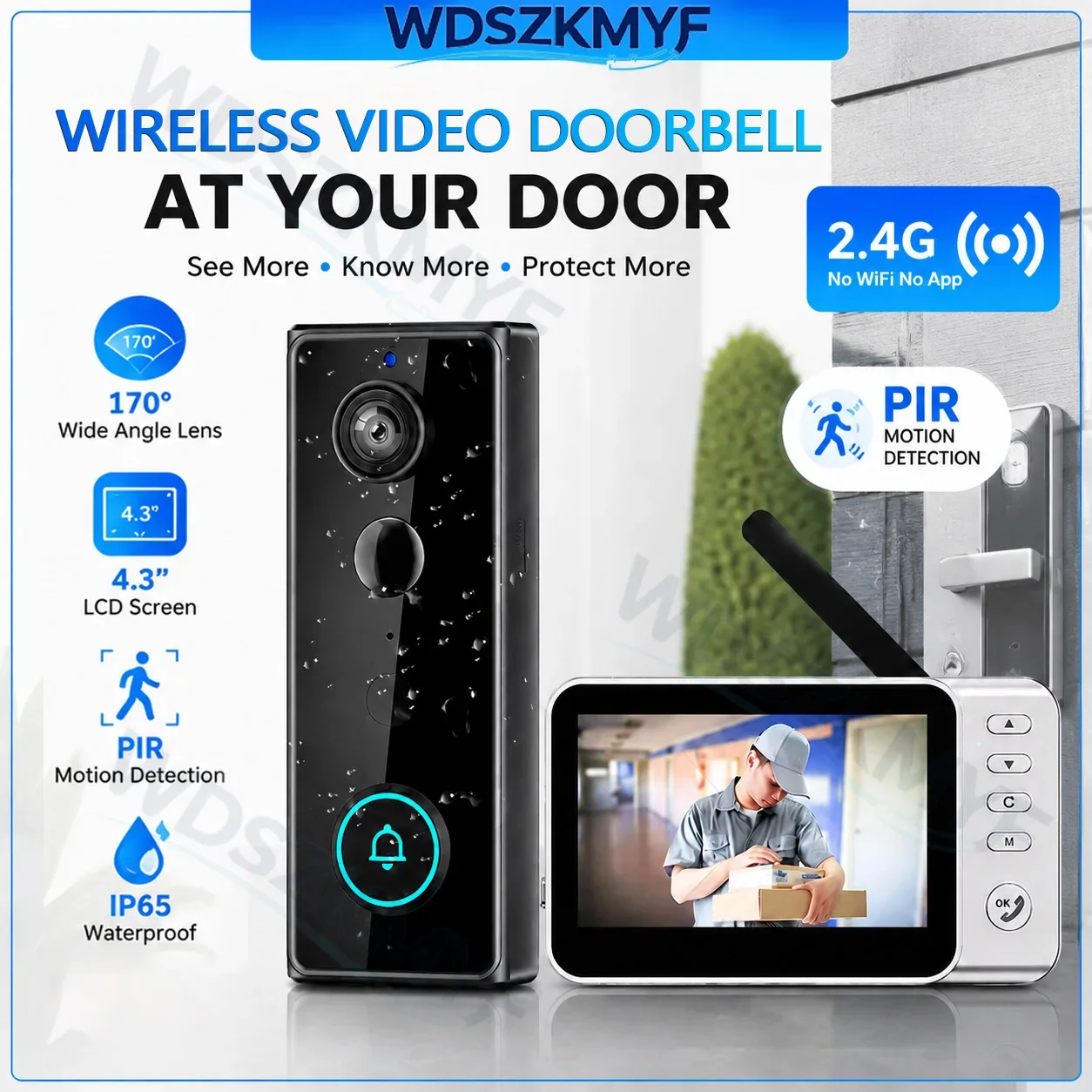 New Waterproof Wireless Doorbell Camera 4.3in IPS Screen Active Wake-Up Video Intercom Doorbell 1080P Home Security Door Bell