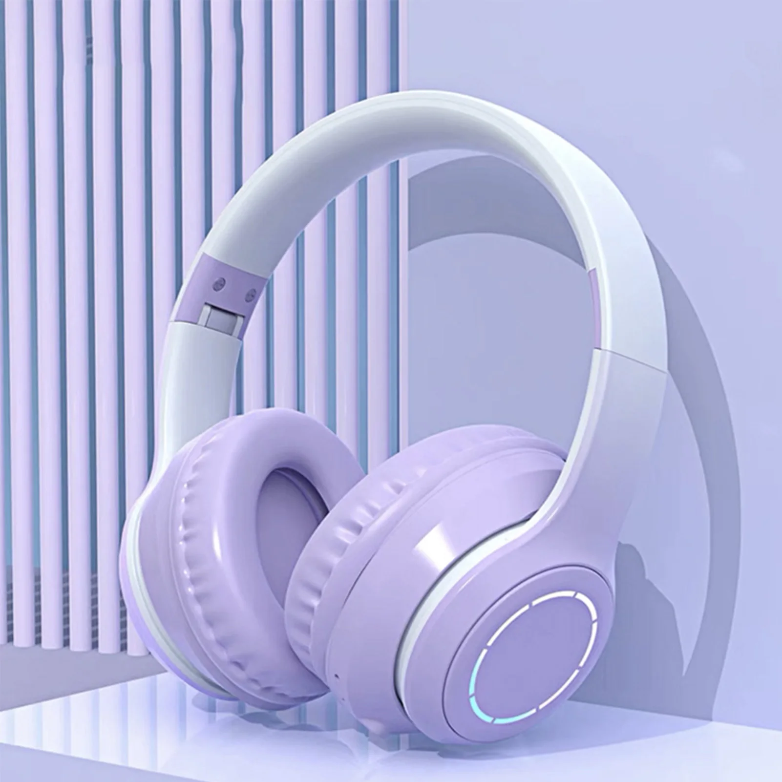 Cuffie Bluetooth universali con cancellazione del rumore dei bassi pesanti Cuffie wireless pieghevoli a colori sfumati con luce per telefono portatile