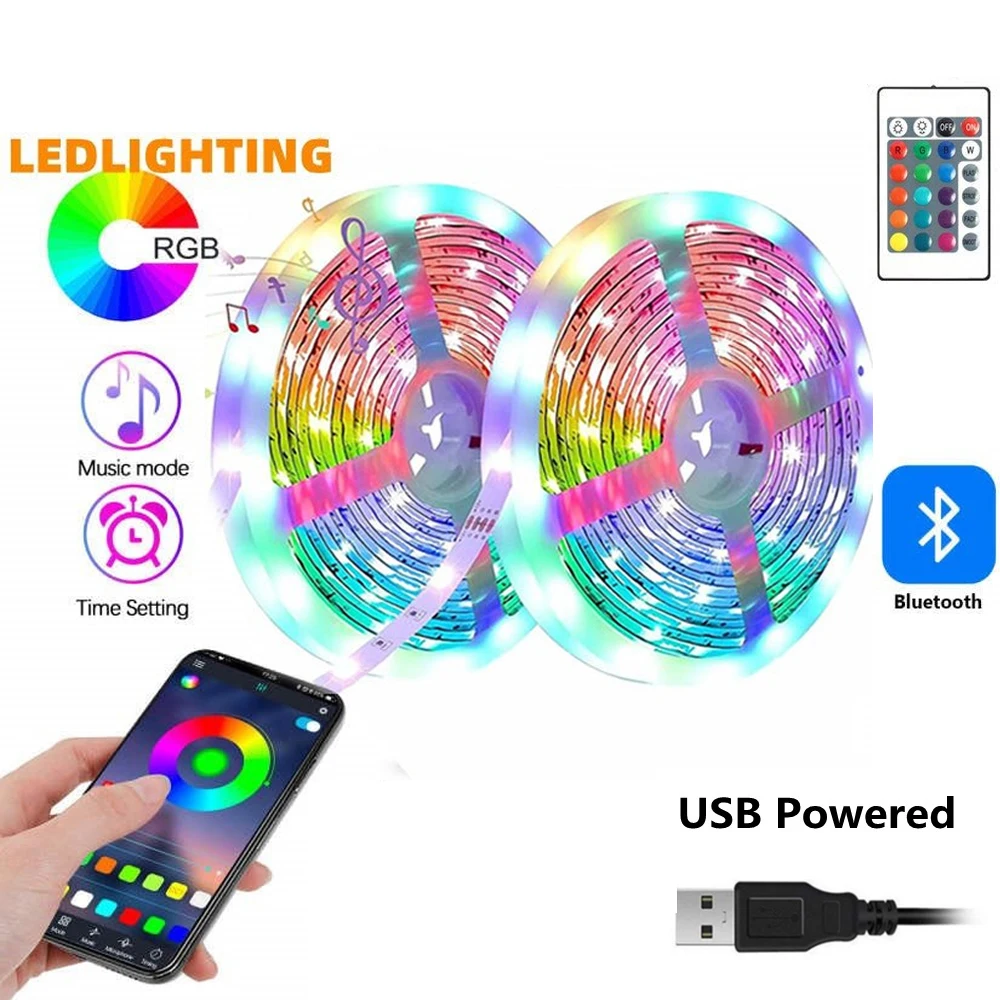 

Hot LED Strip Lights RGB USB Bright Best Suit 5050 SMD Bluetooth App IR Control For Bedroom TV Wall And Living Room Decor Party