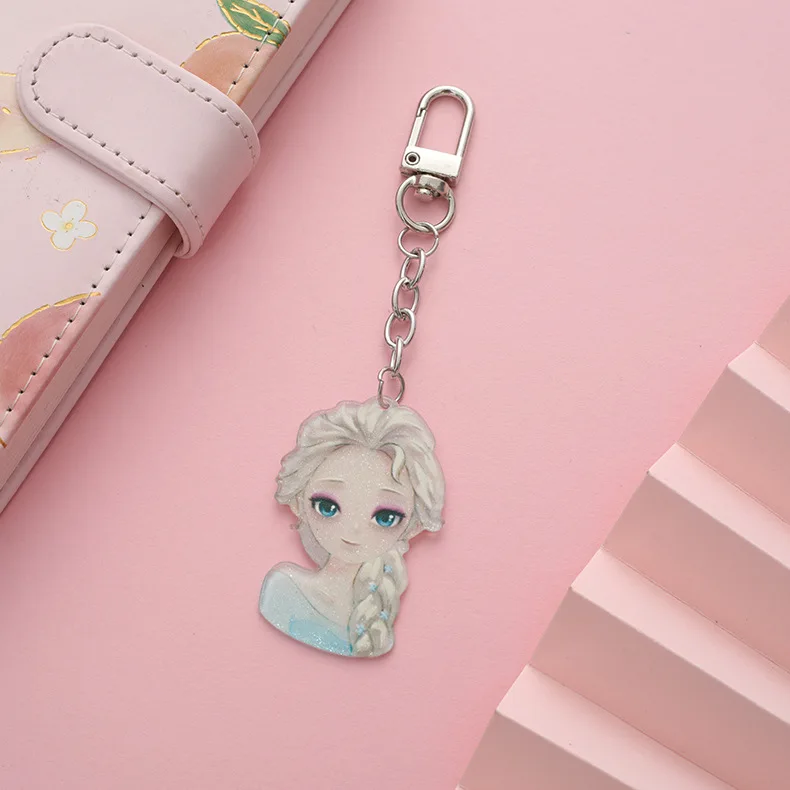 Acrylic Children Princess Elsa Cinderella Snow White Keychain Women Students Fashion Cartoon Car Bag Doll Pendant Key Ring