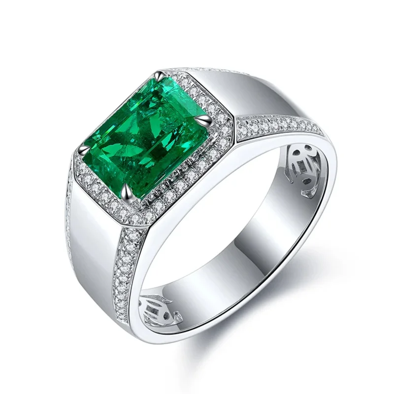 Lab Grown Emerald Ring for Men Featuring 6ct Diamond Accents Stylish Modern Design Perfect Anniversary Birthday Gift Under Budge