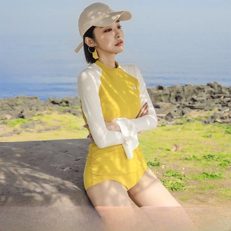 

High Waist Swimsuit Women's Sexy Slimming Thermal Spa Swimming Costume Long Sve Triangular Separate Design