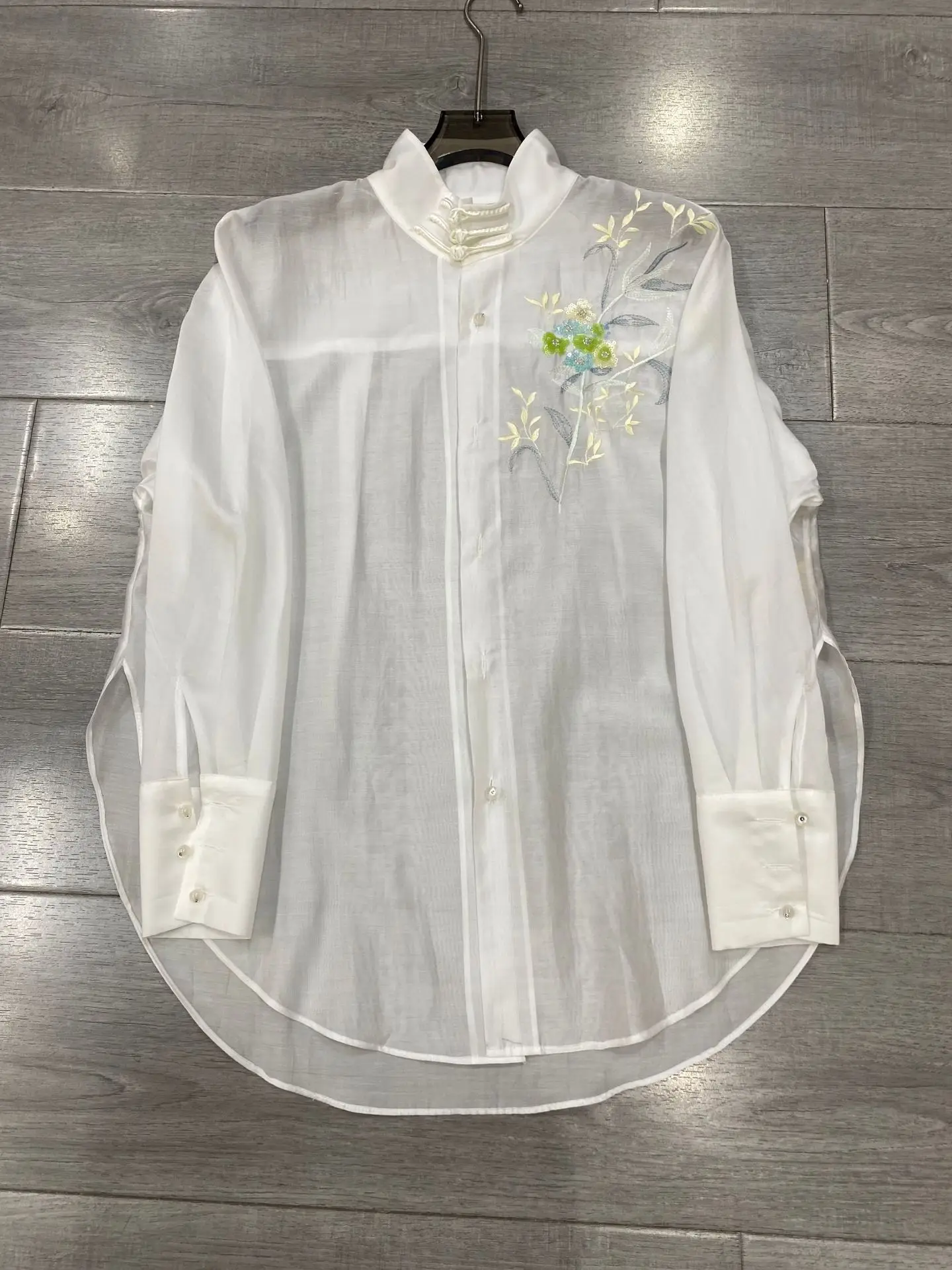High-end lente zomer top kralen Chinese Tang kleding retro borduurwerk elegante dame blouse zonnebrandcrème kleding vrouwelijk S-XXL
