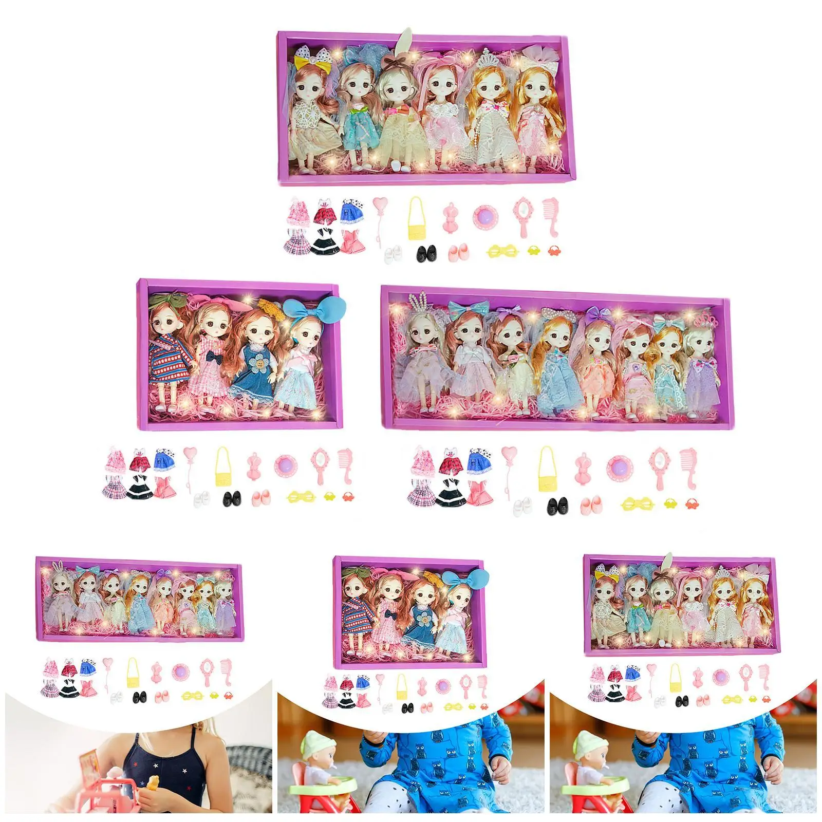 Princess Doll Set Princess Figures with Doll Clothes Pretend Play 15cm/5.91inch Little Dolls Set for Kids Girls Birthday Gift