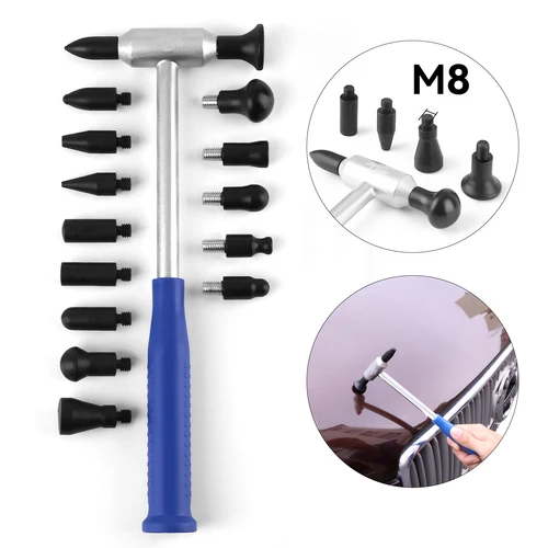 Imagen 1 del producto Herramienta de grifo PDR, martillo de reparación de abolladuras de aluminio 100%, kits de reparación de abolladuras sin pintura con martillo de cabeza de repuesto M8 de 6/15 Uds.