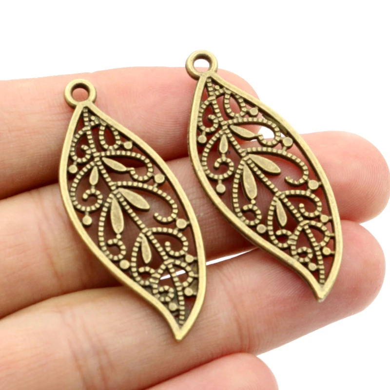 15pcs 43x17mm Antique Bronze Silver Plated Bronze Leaf Handmade Charms Pendant DIY for Bracelet Necklace Jewelry Making Supplies