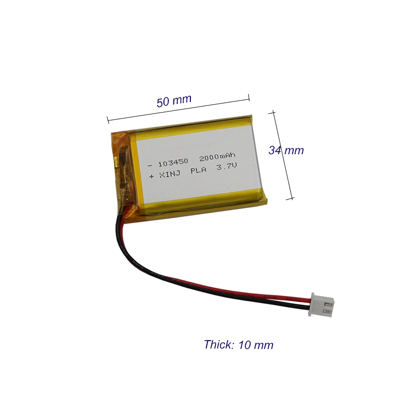 3.7V 2000mAh 7.4Wh Rechargeable  Li-Polymer Li Lithium Battery 103450 JST 2pin 2.54mm For Game Player GPS Camera LED Tablet PC