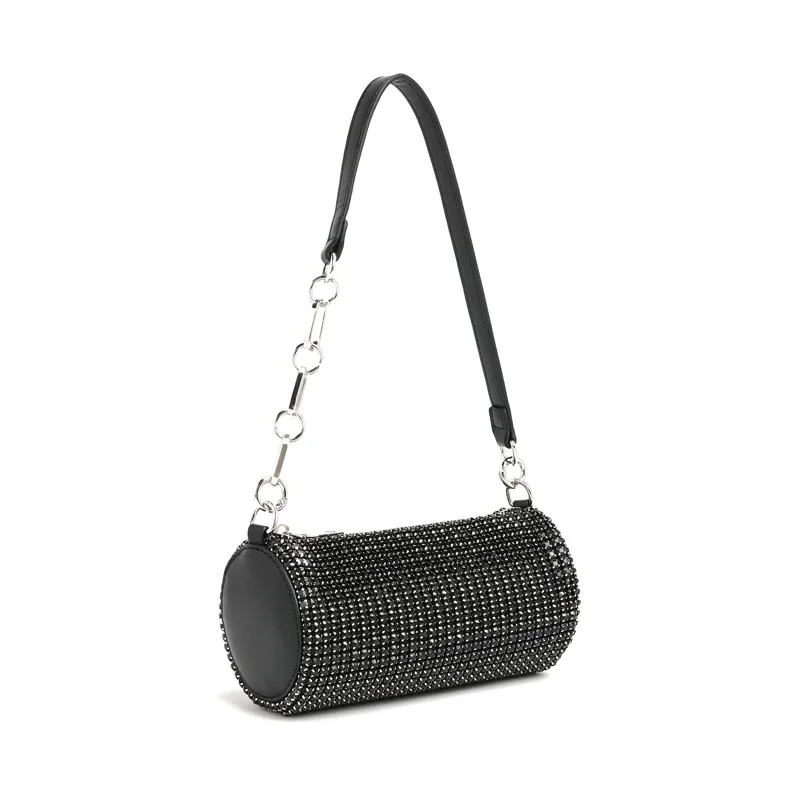 Full Diamond Simple Tube Women's Bag Summer Fashion Diamond-encrusted Cylindrical Hand Pillow Bag Pochette Elegante Da Cerimonia