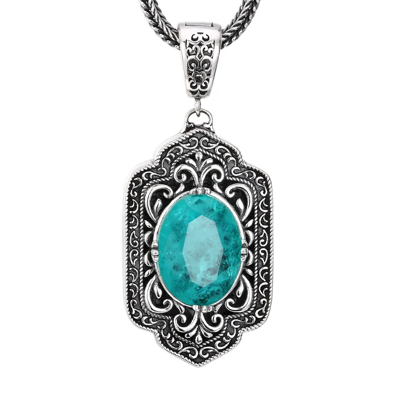 

925 Sterling Silver Eternal Vine Pendant with Green Zircon Antique Thai Silver Oxidized Necklace Nature Inspired Jewelry