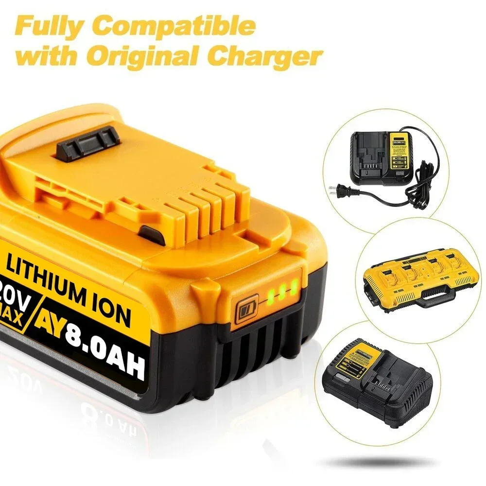 Aleaivy New 100% 6000mAh 20V for Dewalt Power Tool Battery DCB206 20V 8.0Ah Battery DCB206 20V Battery DCB205 DCB200 Power Tools