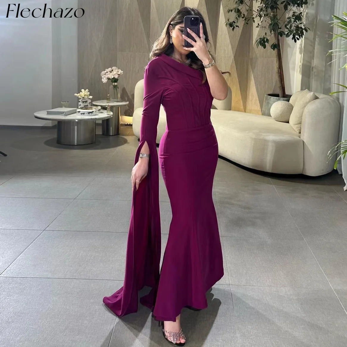 

Flechazo Fuchsia Evening Dresses One Shoulder Ruched Mermaid Formal Party Dress For Women 2024 vestidos de fiesta فساتين السهرة