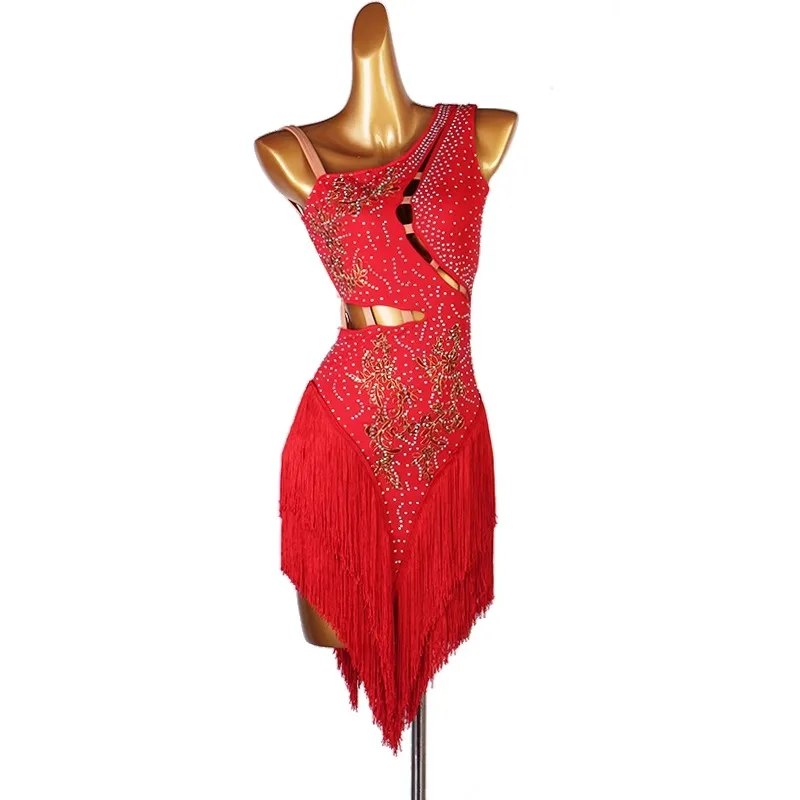 

Professional Latin Dance Competition Performance Dress with Diamond Samba Dance Dress Tassel Style Latin Dance Dress New Style