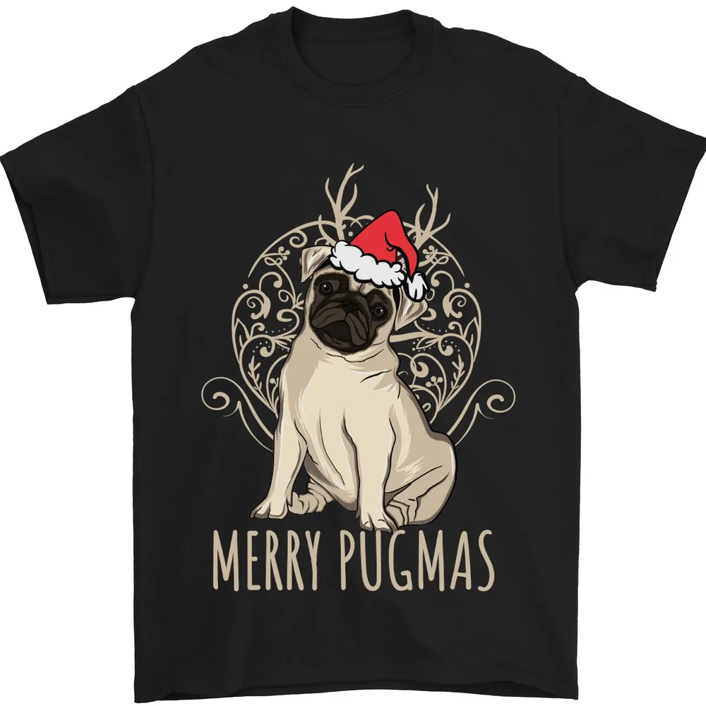 Merry Pugmas Funny Christmas Pug Mens T-shirt High Quality 100%Cotton Short Sleeve