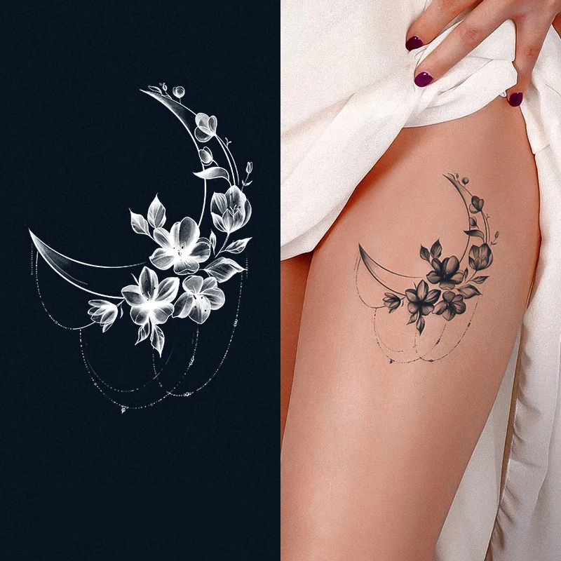 

1pc Sweatpea Branch Fake Temporary Tattoos for Women Black Rose Moon Flower Tattoo Sticker Peony Lily Leaves Tatoos Body Art