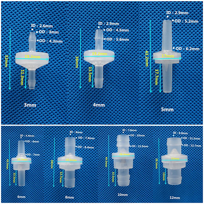 Diameter 3mm 4mm 5mm 6mm 8mm 10mm 12mm Plastic Check Valve One-Way Pagoda Inline Non-Return Gas Liquid Water Fluid Stopper