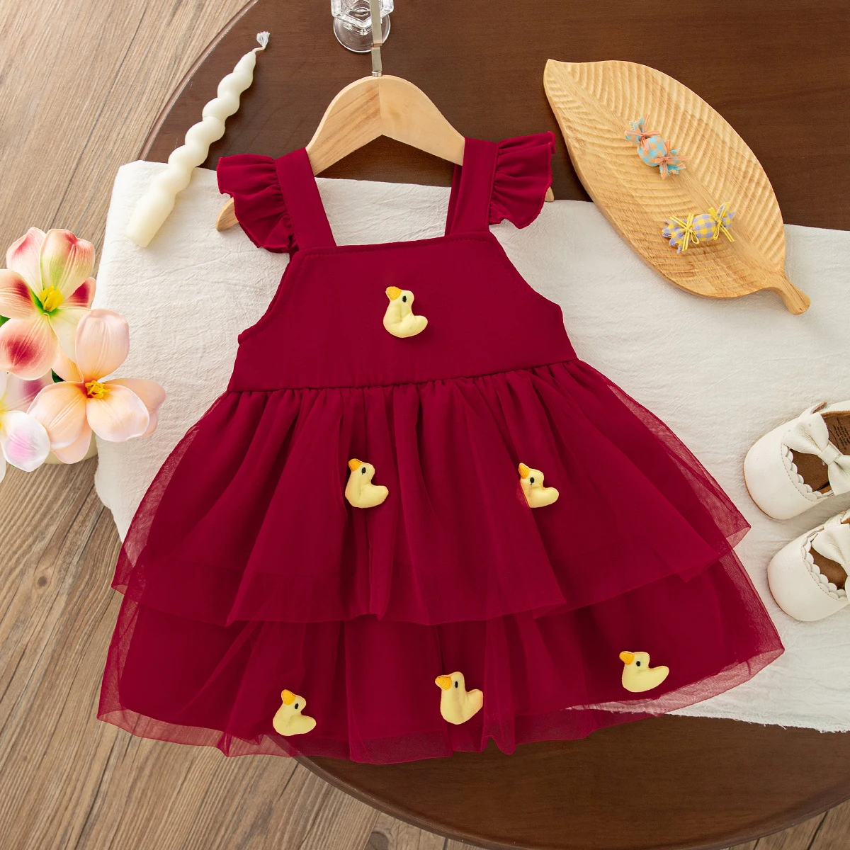 Summer Cartoon Cute Birthday Party Fairy Baby Girl Dress Fashion Sweet Simple Toddler Princess Dress with Duck Embellishments