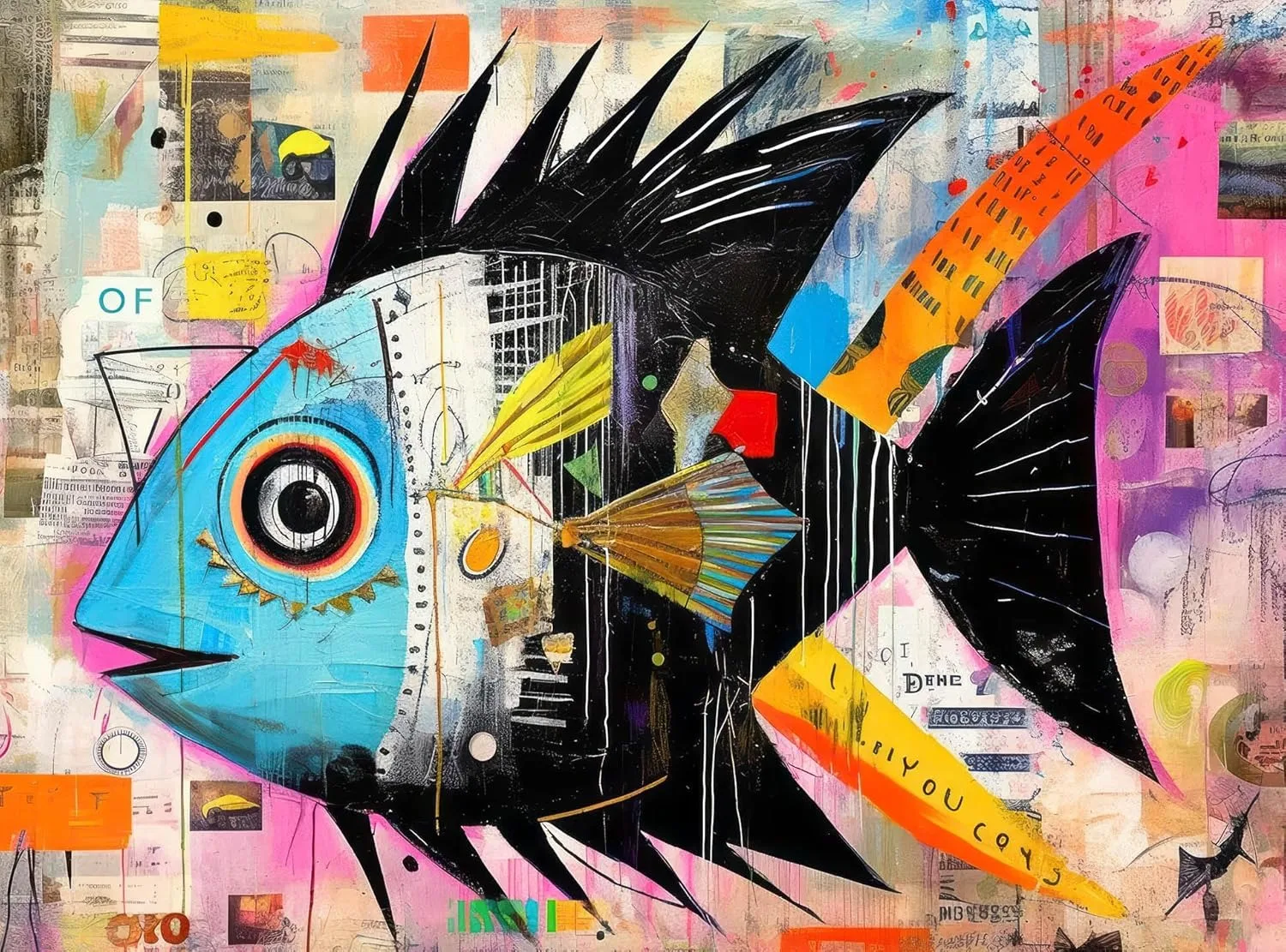 

1000/500/300 Pcs Wooden Puzzle Fish graffiti Jigsaw Puzzles for Challenging Family Activity Games Bedroom Game Room Decor