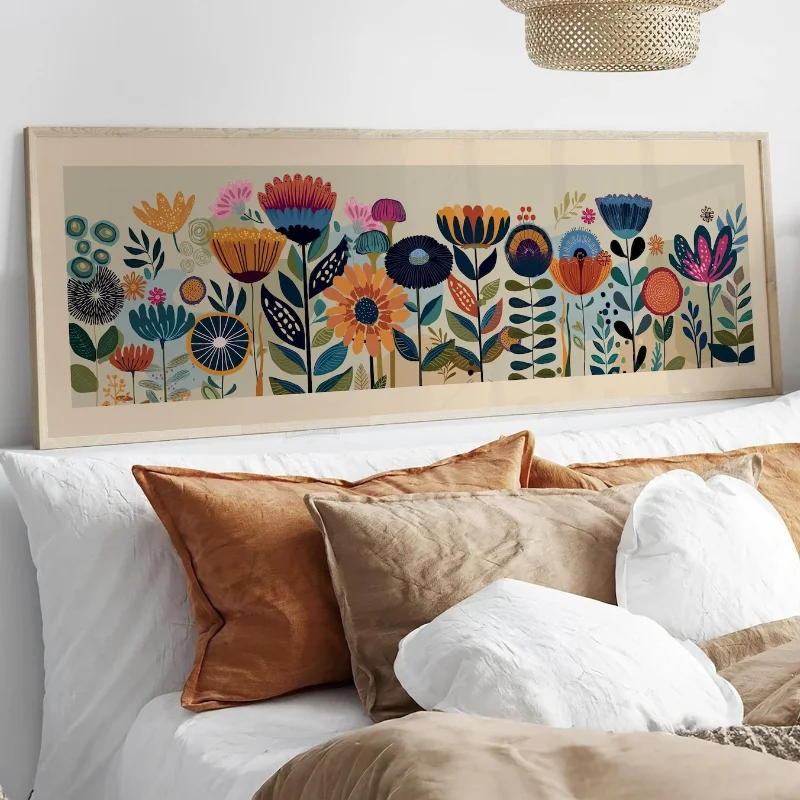 Vintage Wildflower Banner Canvas Painting, Nordic Natural Floral Living Room Sofa Background Wall Decoration Poster-frameless
